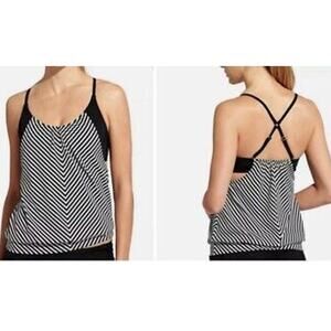 Athleta blousy tankini top black and white stripe Swim Women's size 38B/C